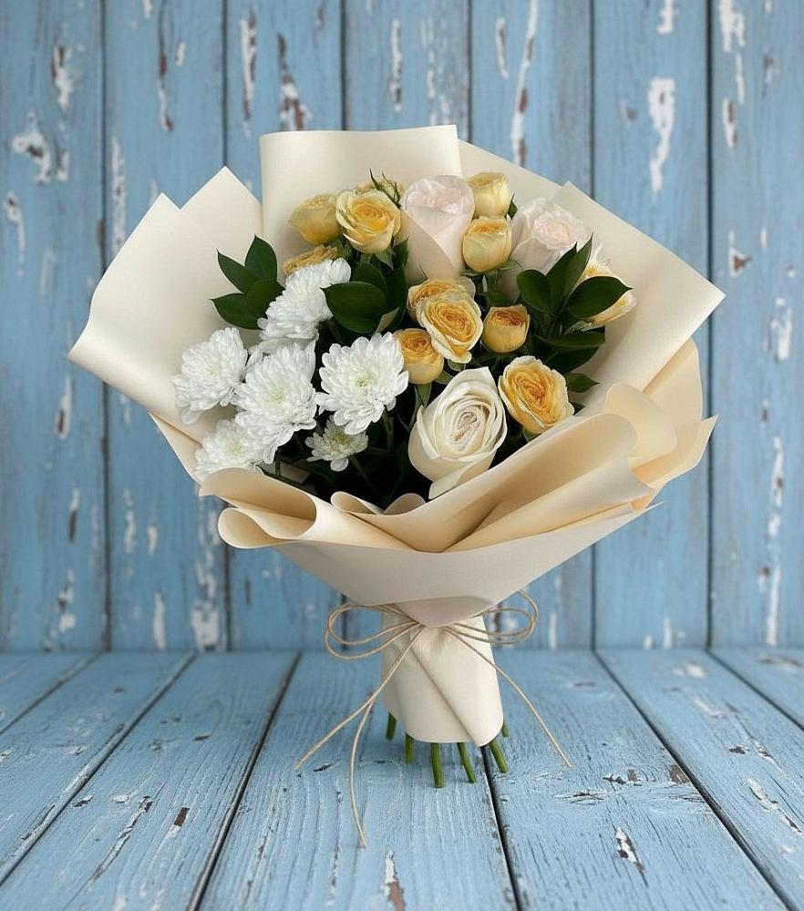 Букет цветов из: Розы и Хризантемы в Еремизино-Борисовской