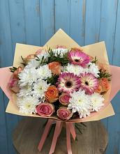 Букет цветов из:  Розы, Герберы и Хризантемы в Еремизино-Борисовской