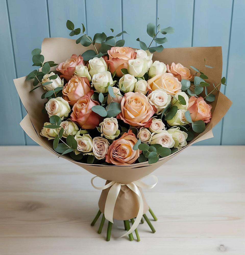 Букет цветов из: Альстромерии и Розы в Еремизино-Борисовской