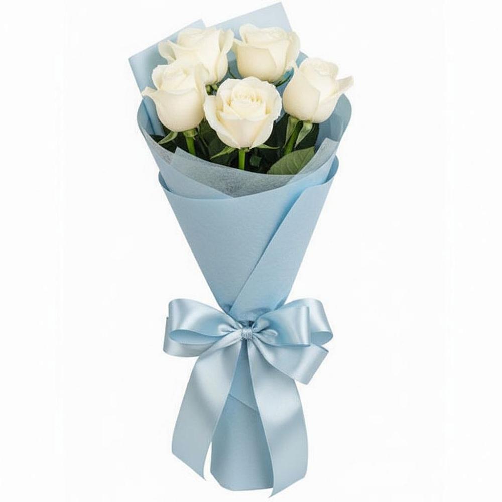 Букет 5 Белых роз Проуд в Еремизино-Борисовской