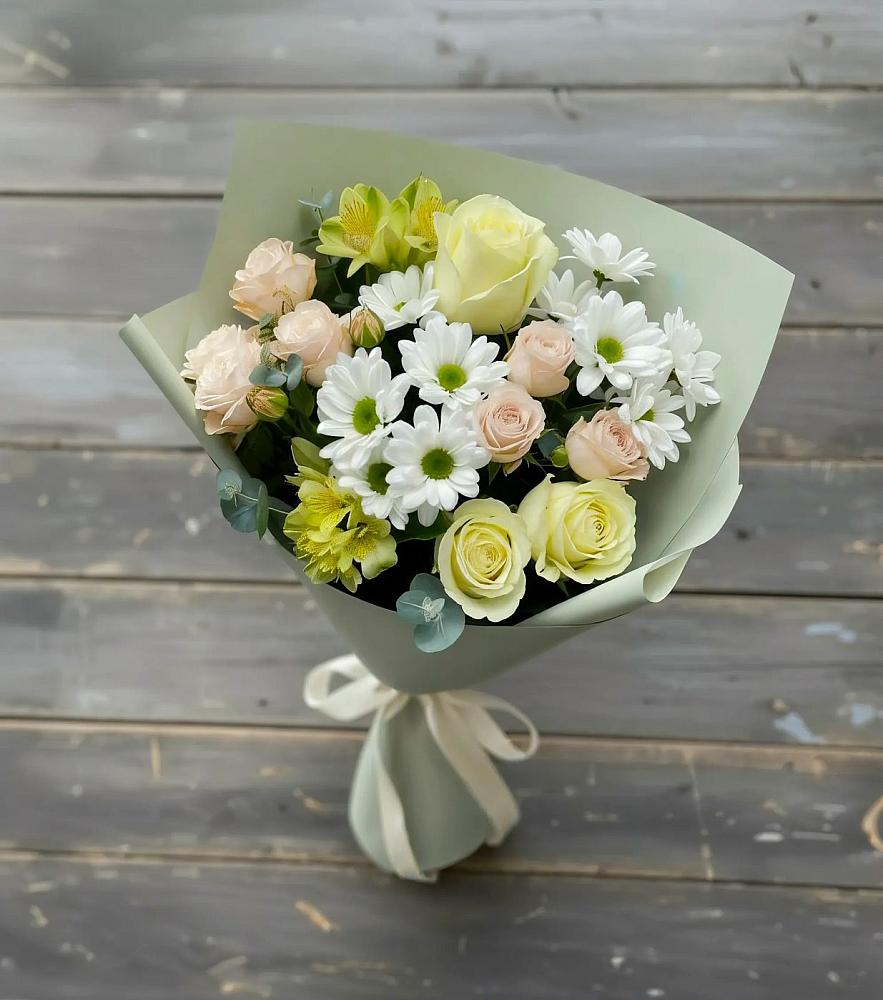 Букет цветов из: Альстромерии, Розы и Хризантемы в Еремизино-Борисовской