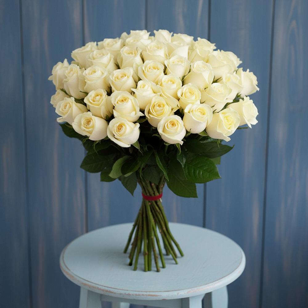 Букет 51 Белая роза Эдлесс Лав в Еремизино-Борисовской
