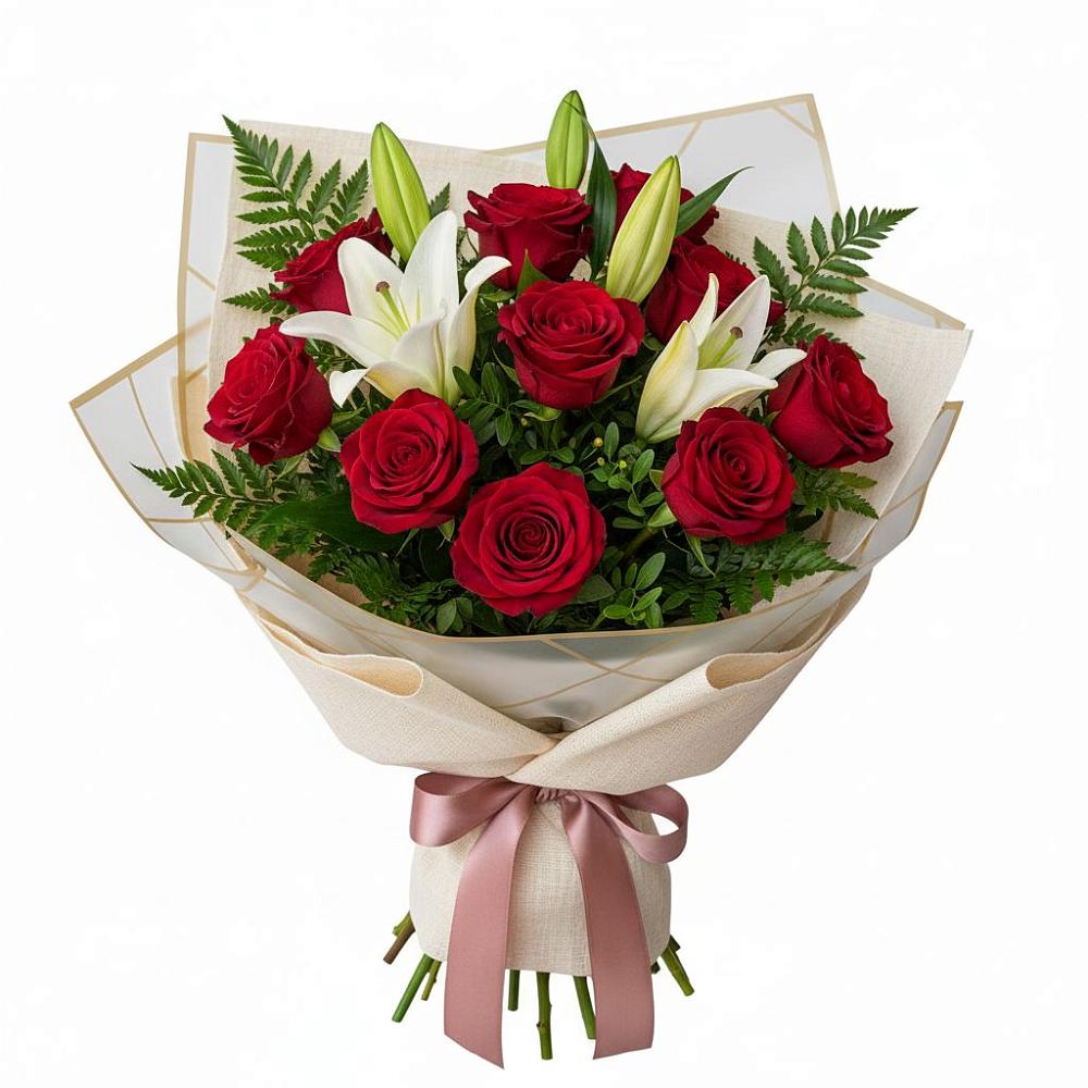 Букет цветов из: Лилии и Розы в Еремизино-Борисовской