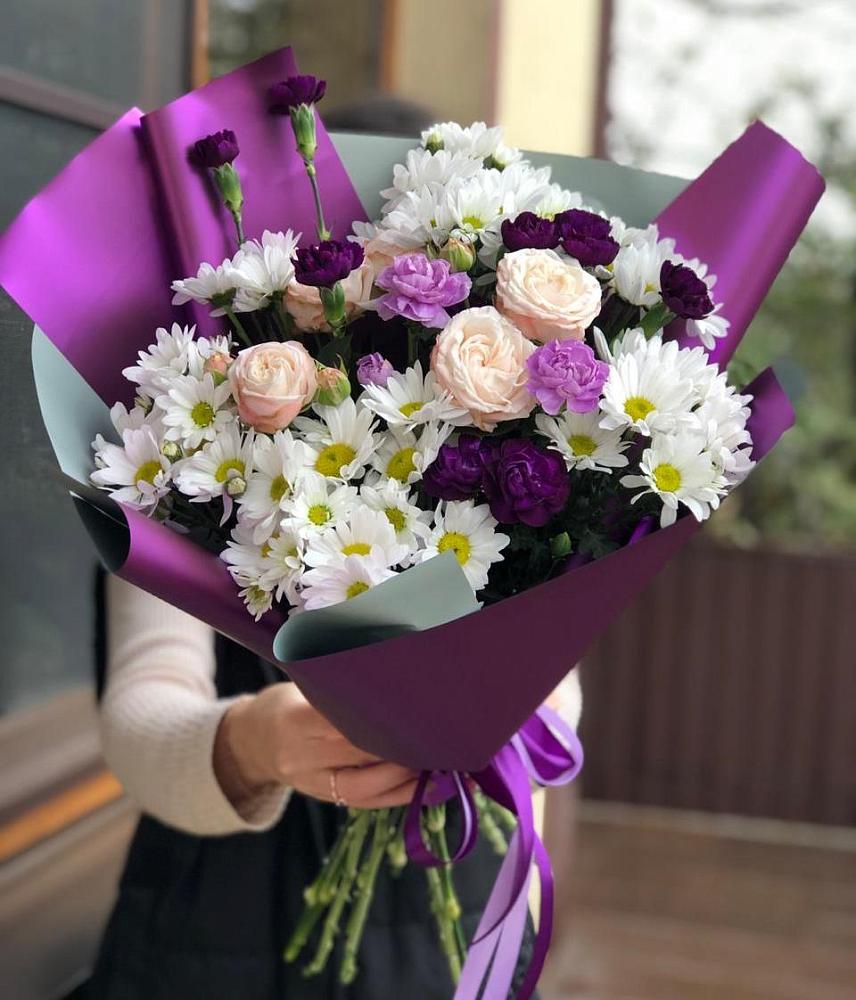 Букет цветов из: Хризантемы, Гвоздики и Розы в Еремизино-Борисовской