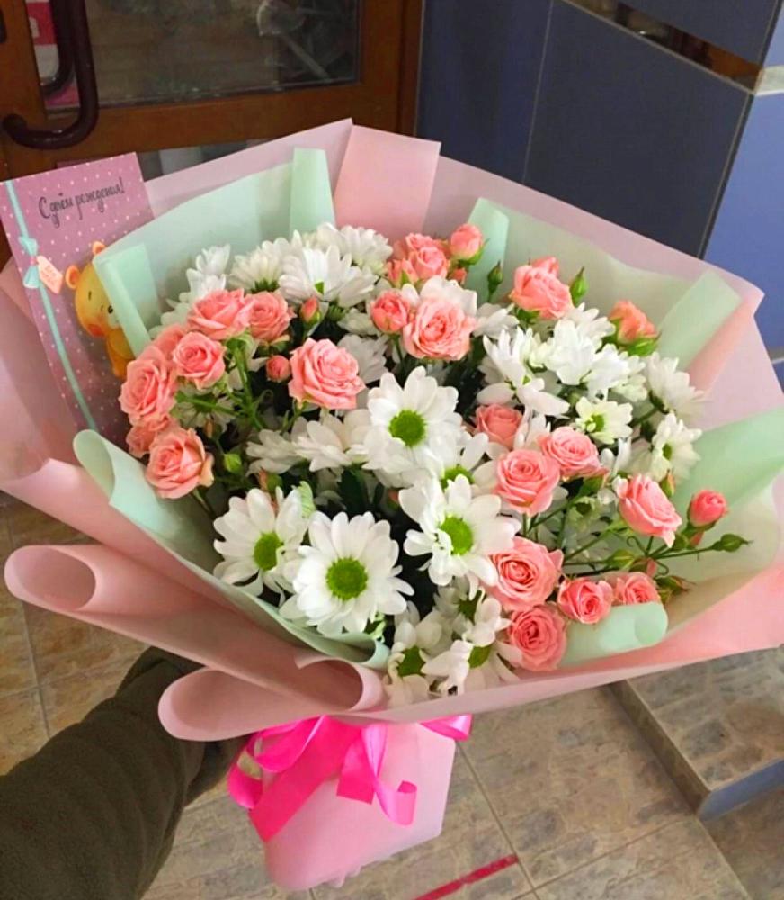 Букет цветов из: Розы и Хризантемы в Еремизино-Борисовской