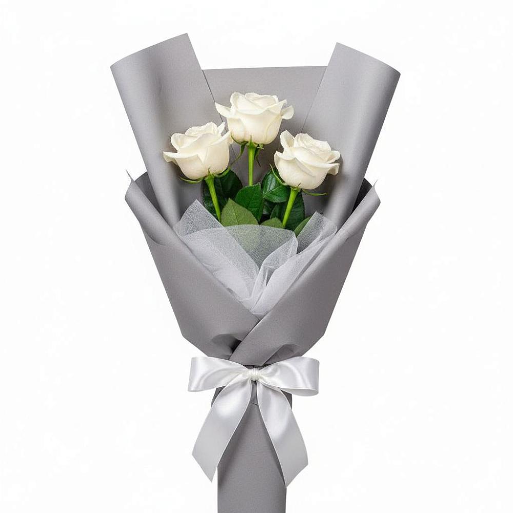 Букет 3 белые розы в Еремизино-Борисовской
