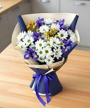 Букет цветов из:  Розы, Ирисы и Хризантемы в Еремизино-Борисовской