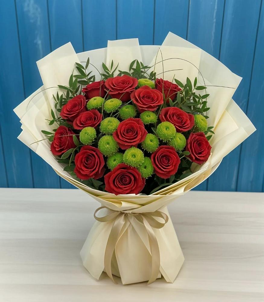 Букет цветов из: Розы и Хризантемы в Еремизино-Борисовской